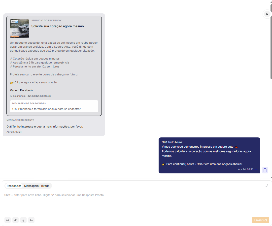 Origem do anúncio dentro da conversa